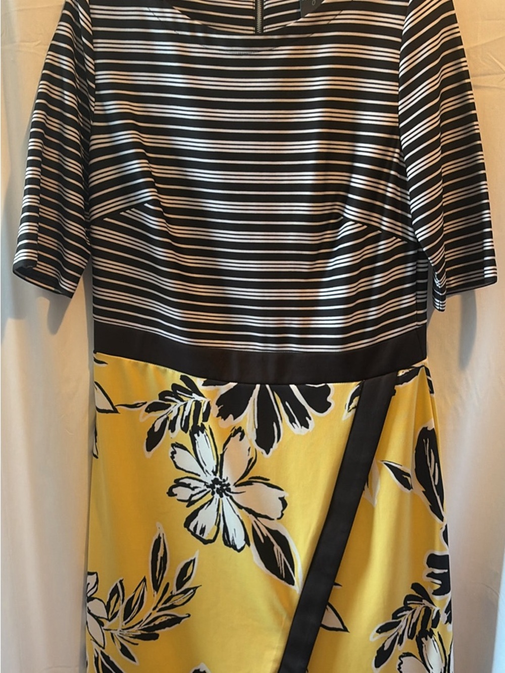 Striped Top & Yellow Floral Skirt Midi Dress - Black, White & Yellow
